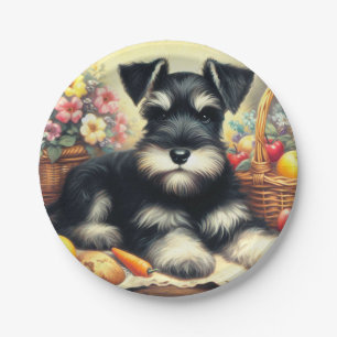 Prato De Papel Vintage Schnauzer Pintura