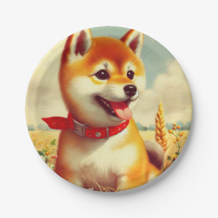 Prato De Papel Vintage Shiba Inu Pintura