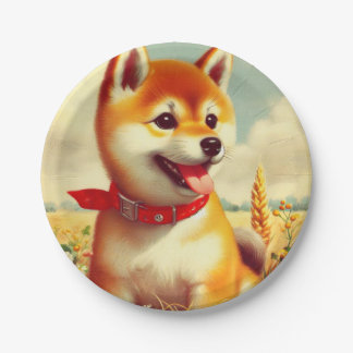 Prato De Papel Vintage Shiba Inu Pintura