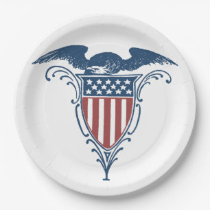 Prato De Papel Vintage Shield Red White Blue American Eagers