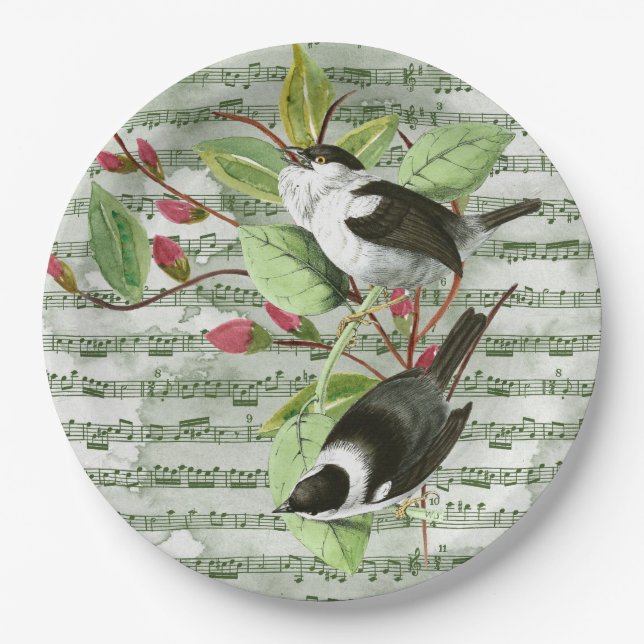Prato De Papel Vintage Songbird on Sheet Music (Frente)