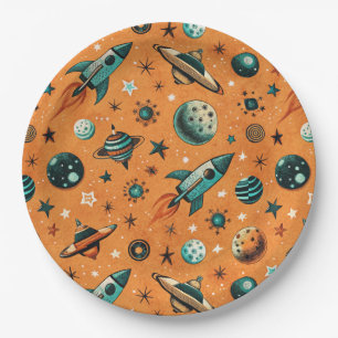 Prato De Papel Vintage Spacecraft Rocket ships Pattern - Cosmos(1