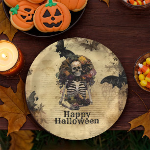Prato De Papel Vintage Spooketon Skeleton Banquete Festa de Hallo