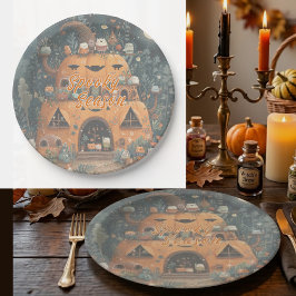 Prato De Papel Vintage Spooky Season Pumpkin House Halloween