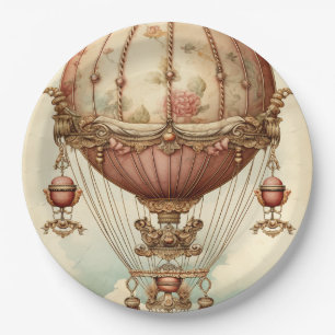 Prato De Papel Vintage Steampunk Pink Air Balloon