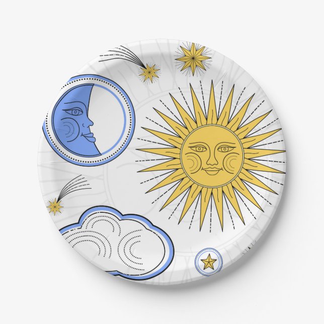 Prato De Papel Vintage Sun e Moon (Frente)