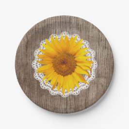 Prato De Papel Vintage Sunflower Lace Barn Wood Rustic Casamento