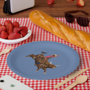 Prato De Papel Vintage touro montando cowboy