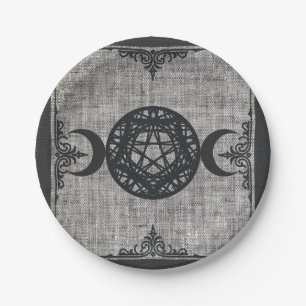 Prato De Papel Vintage triplo Wiccan do Pentagram da lua da magia