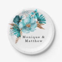 Prato De Papel Vintage Turquoise e Dourada Casamento de Peony