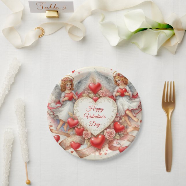 Prato De Papel Vintage Valentine's Day Cherub Angels  (Casamento)