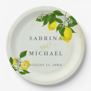 Prato De Papel Vintage Watercolor Lemons, Partido do Jardim