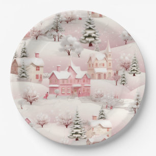 Prato De Papel Vintage Winter Snowy Village Scenery