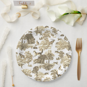 Prato De Papel Vintage Woodland Fox Beige Tan Toile