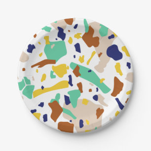 Prato De Papel Vintage Yellow Blue Modern Abstrato Geométrico