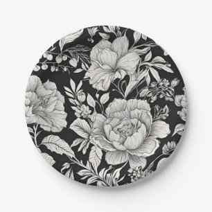 Prato De Papel Vintagem Clássica Preta e Branca
