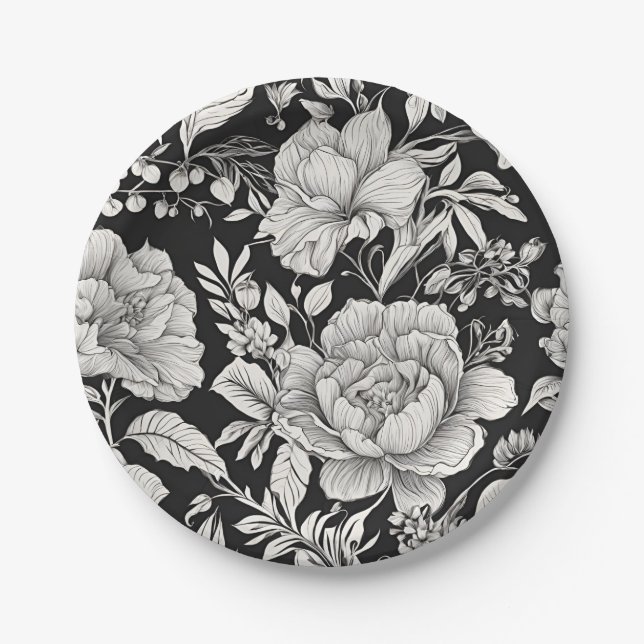 Prato De Papel Vintagem Clássica Preta e Branca (Frente)