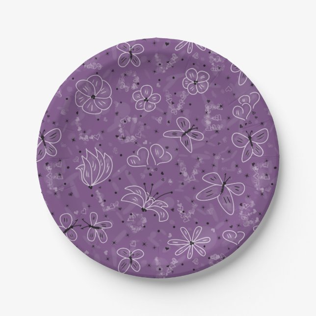 Prato De Papel Violet Mauve Butterfly AMVE - padrão perfeito. (Frente)