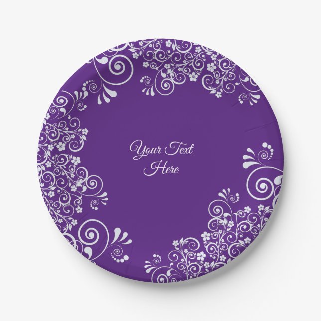 Prato De Papel Violeta Romântica e Florescências Brancas Personal (Frente)