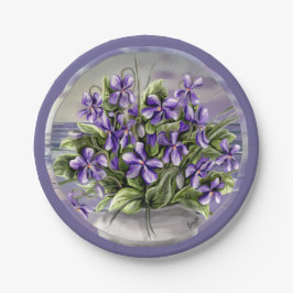 Prato De Papel violetas em vidro luar