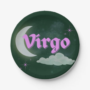 Prato De Papel Virgo Celestial Moon Cloud Stars Astrologia Arte
