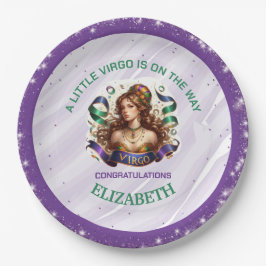 Prato De Papel Virgo Zodíaco Chá de Bebê Lavanda e Verde
