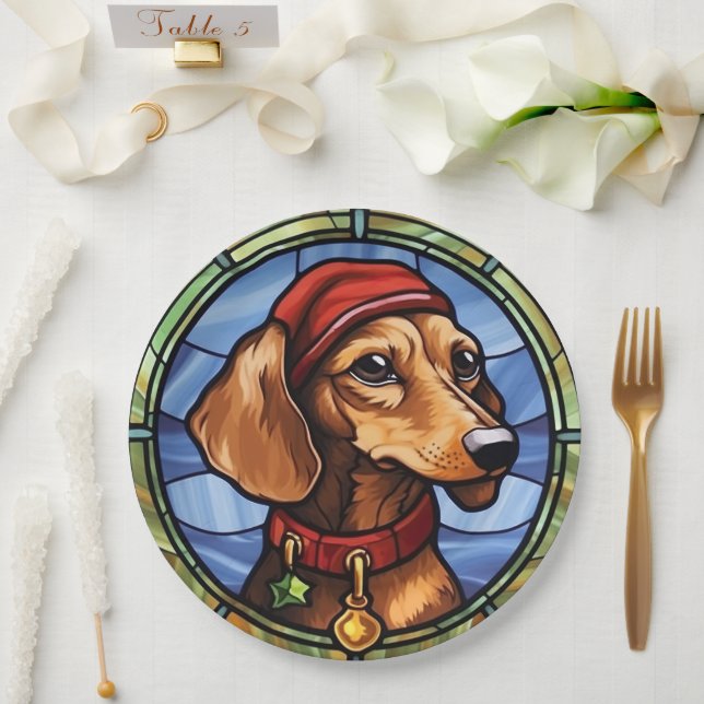 Prato De Papel Vitraux de Natal de Dachshund (Casamento)