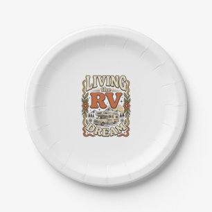 Prato De Papel Vivendo o Sonho da RV Camisa de Acampamento Vintag