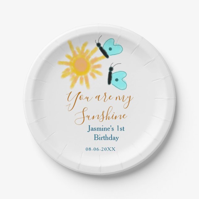 Prato De Papel Você é minha borboleta azul-alaranjada (Frente)