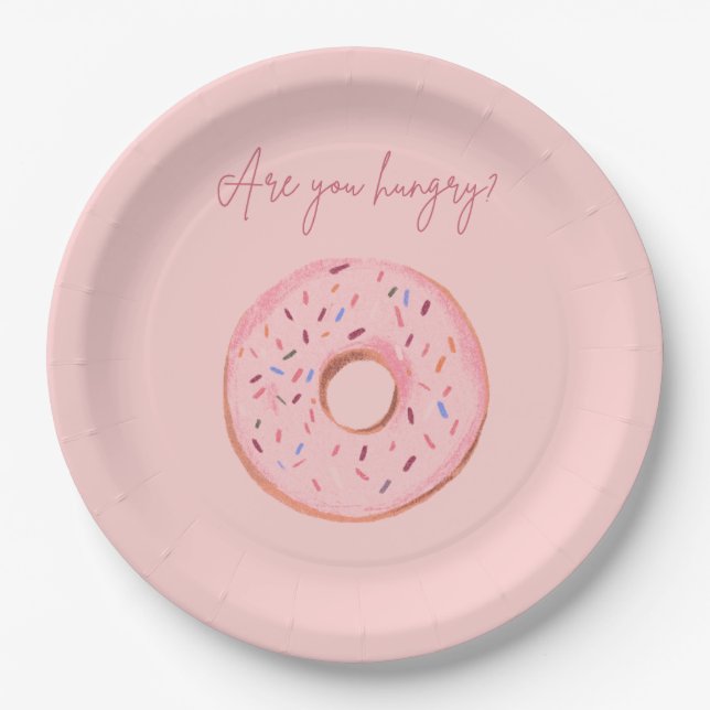 Prato De Papel "Você Está Com Fome?" Placas de rosquinha 🍩 💞 (Frente)