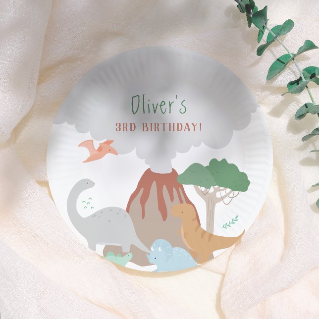 Prato De Papel Volcano Dinosaur Boy Birthday (Criador carregado)
