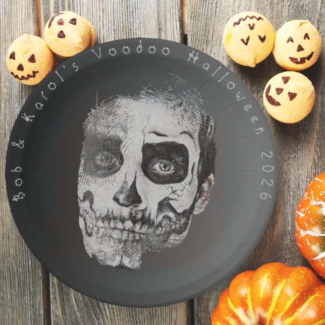 Prato De Papel Voodoo sorri de papel de Dia das Bruxas (Voodoo Smile Halloween Paper Plate)