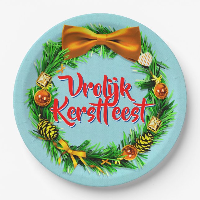 Prato De Papel Vrolijk Kerstfeest Dutch Feliz Natal 9" (Frente)