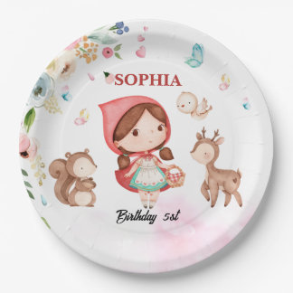 Prato De Papel  waltercolor Little Red Riding Hood birthday plate