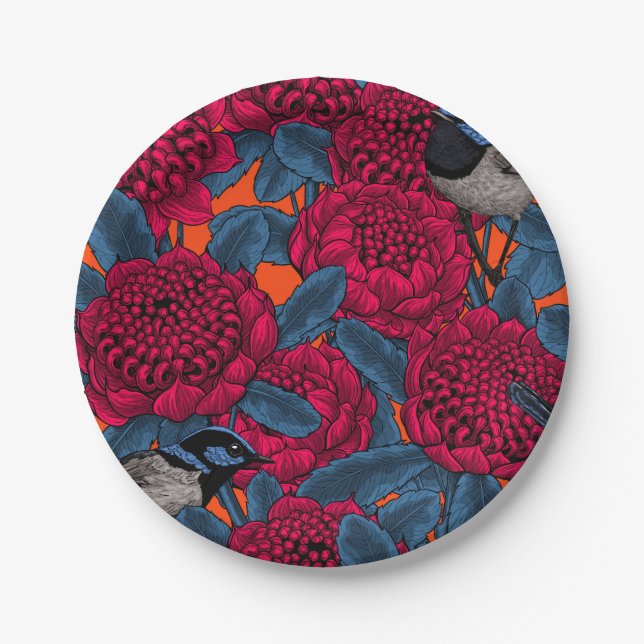 Prato De Papel Waratah Vermelho e forras-de-fada (Frente)