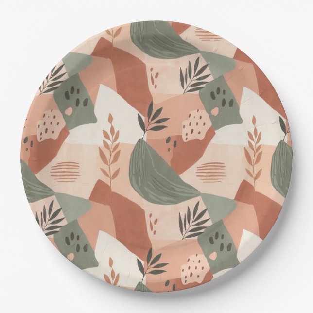 Prato De Papel Warm Modern Abstract Design Paper Plate (Frente)