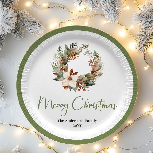 Prato De Papel Warm Neutral Christmas Personalized Family Plates (Minimal Earthy Christmas Personalized Family Plates)