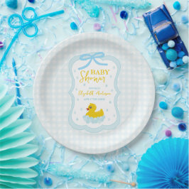 Prato De Papel Water Droplets Gingham Boy Baby Shower