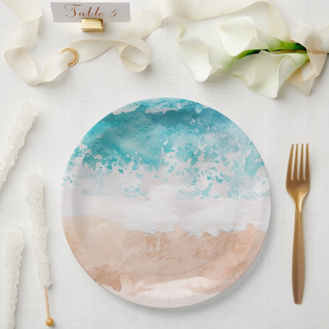 Prato De Papel Watercolor Abstrato Beach (Casamento)