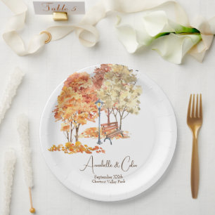 Prato De Papel Watercolor Autumn no Park Wedding