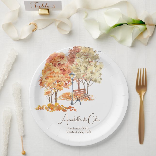 Prato De Papel Watercolor Autumn no Park Wedding (Casamento)