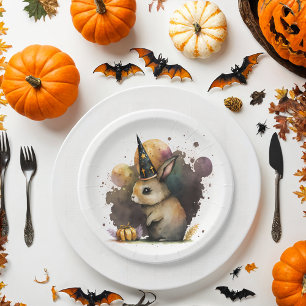 Prato De Papel Watercolor Baby Bunny Halloween