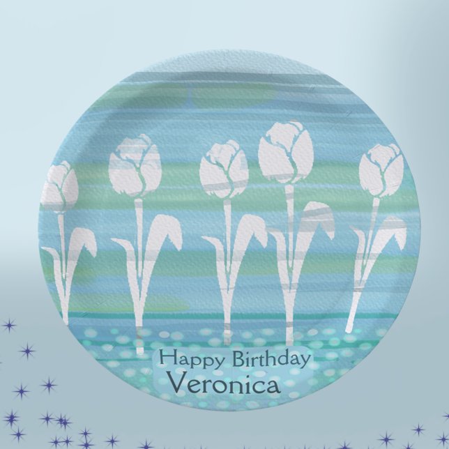 Prato De Papel Watercolor Blue Birthday Kids Tulip (Watercolor Blue Birthday Kids Tulip Paper Plates)