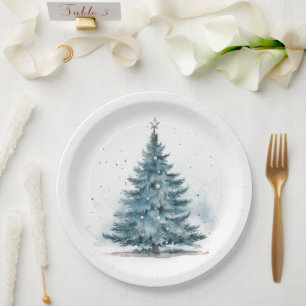 Prato De Papel Watercolor Blue e prata Winter Wonderland