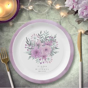 Prato De Papel Watercolor Buquê Wedding Lilac ID654