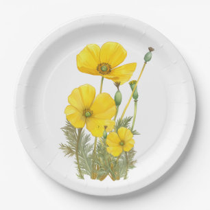 Prato De Papel Watercolor California Poppy Yellow Flower