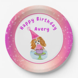 Prato De Papel Watercolor Cavalier King Charles Cupcake Birthday