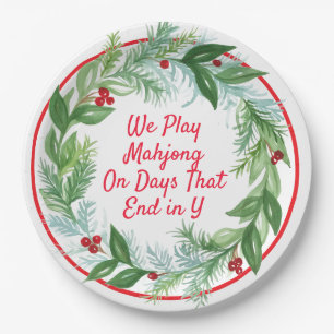 Prato De Papel Watercolor Christmas Wreath MAHJONG
