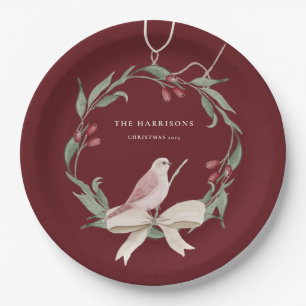 Prato De Papel Watercolor Christmas Wreath Personalizado