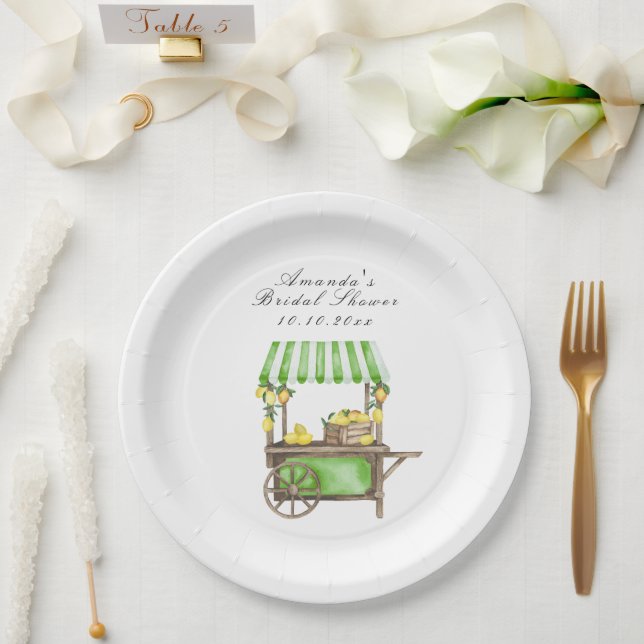 Prato De Papel Watercolor Citrus Lemon Cart Bridal Shower (Casamento)